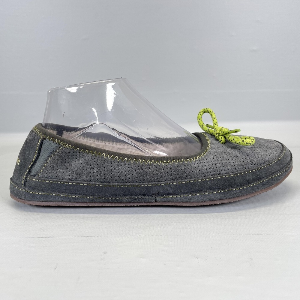 L.L.Bean Slippers Womens Size 8 Gray Suede Fleece Lined Perforated Slip On Moc
